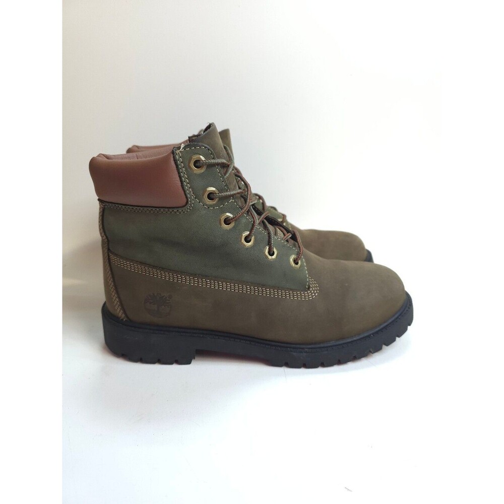 Timberland 6 Inch Premium Waterproof Boots Boys Brown Green Nubuck Size 6.5